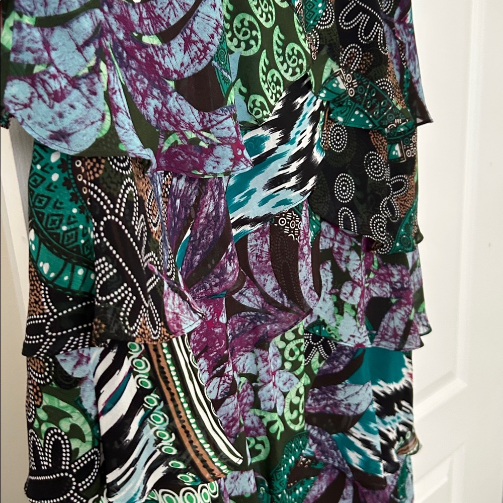 Robbie Bee Teal and Black Tiered Sleeveless Patterned Dress - Picture 3 of 6